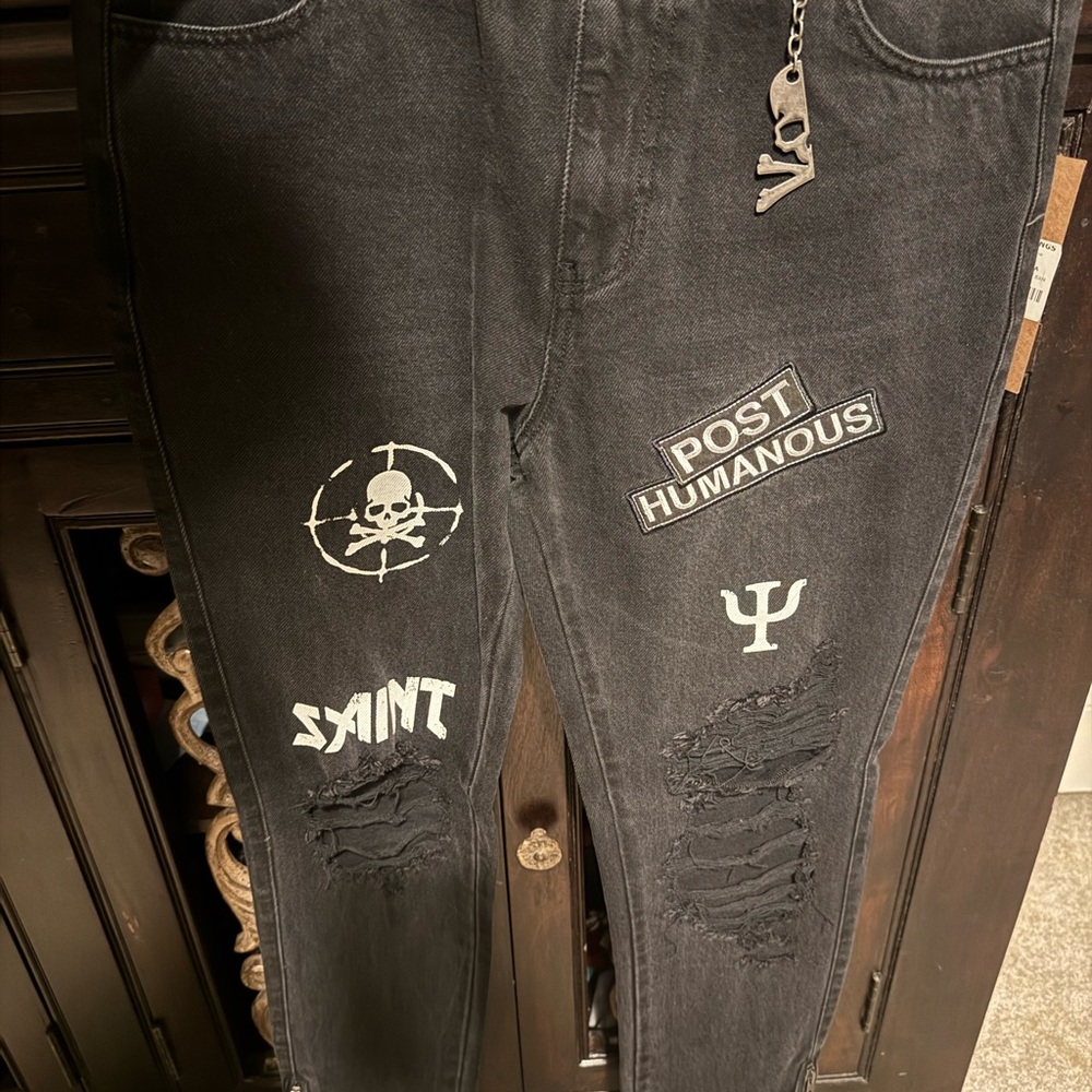 NWT Culture Kings Saint Morta Black Distressed Men's Jeans